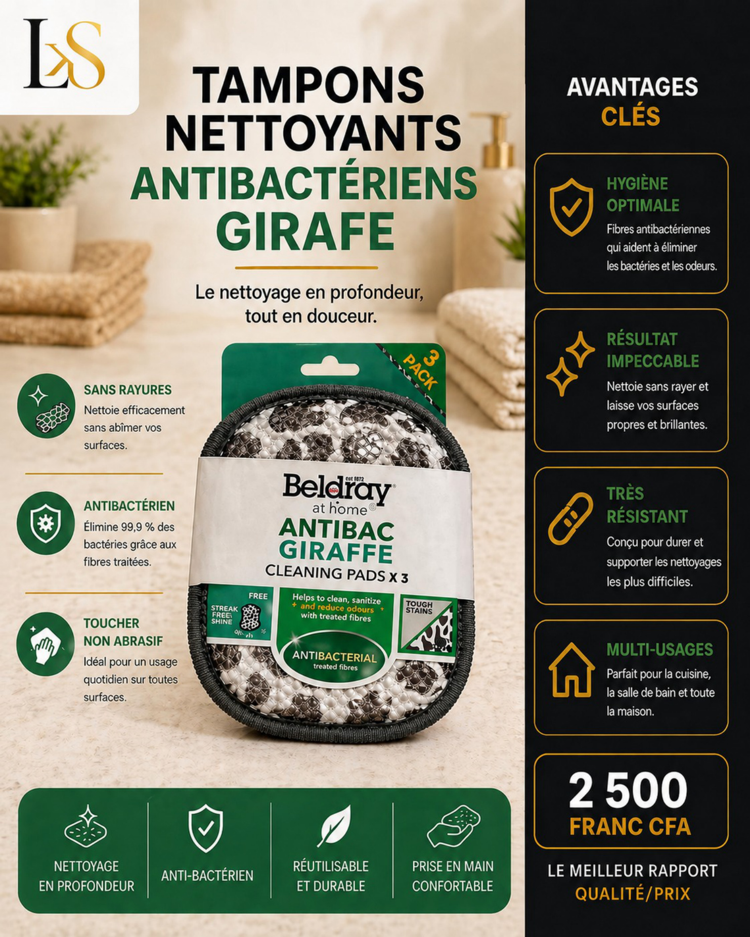 Tampons nettoyants antibactériens Girafe