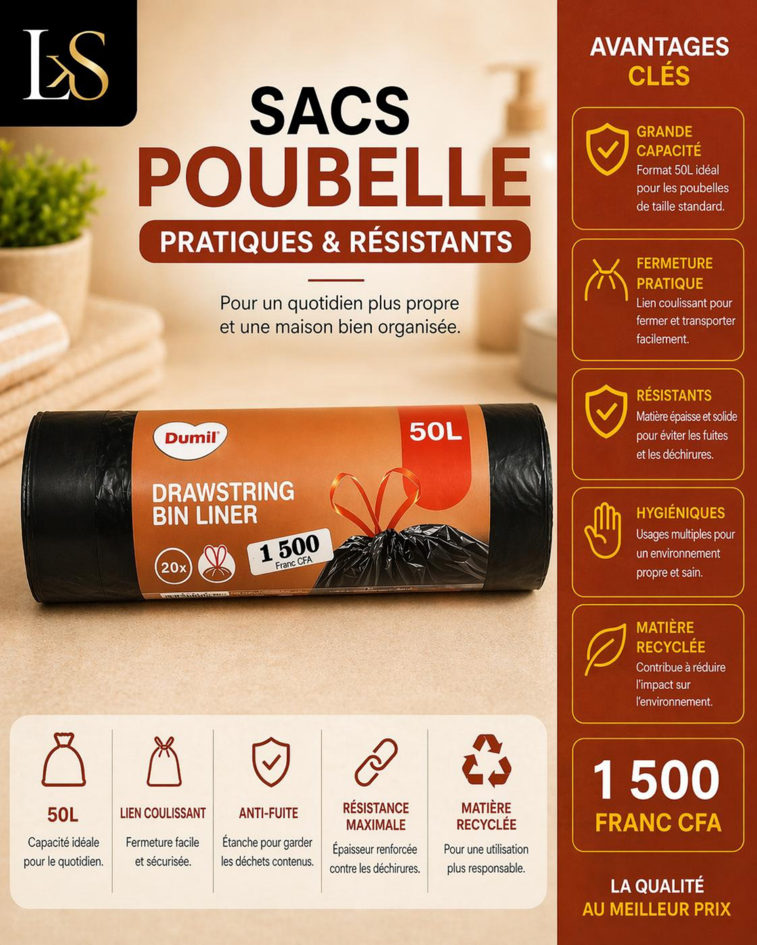 Sacs poubelle 50 L