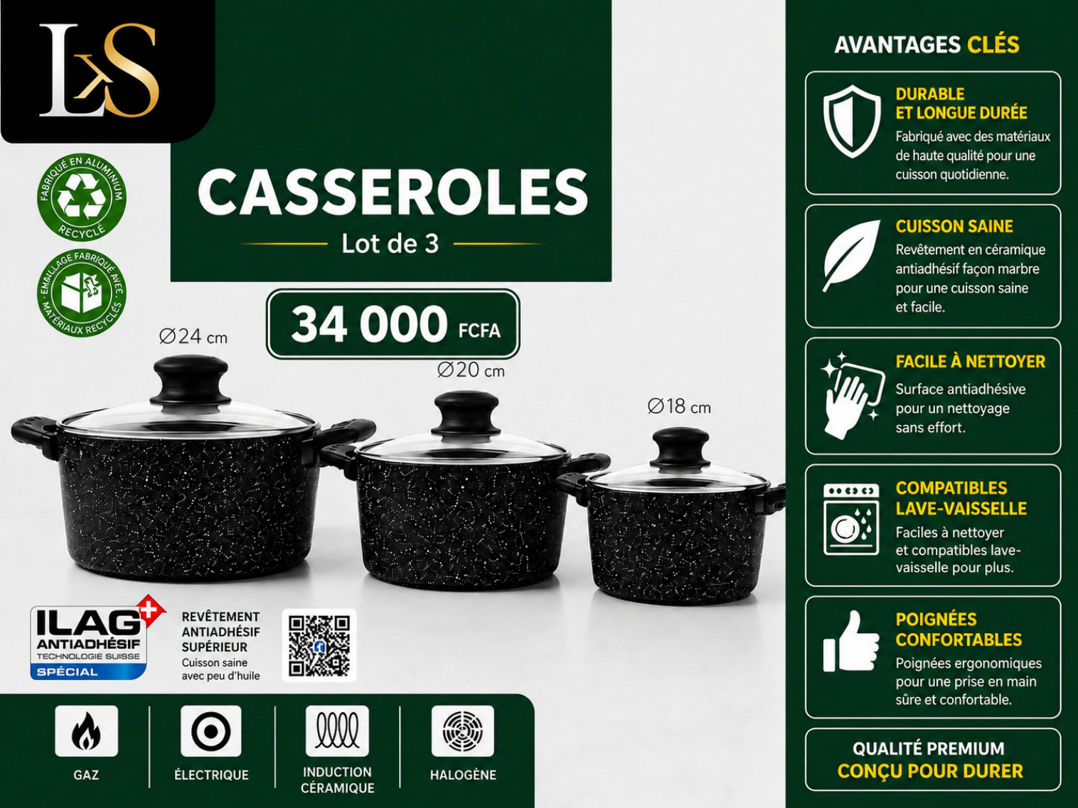 Casseroles - lot de 3